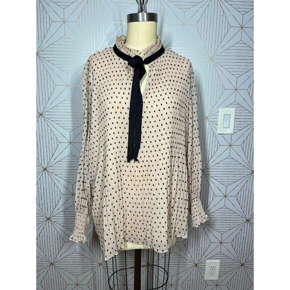 Max Studio Blush Pink Polka Dot Blouse Ribbon Necktie Size 2X (Lining Flawed) - Picture 2 of 14